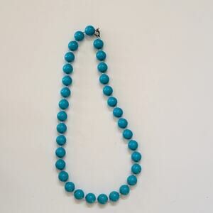 Vintage Chunky Turquoise Blue Bead Necklace Bold Retro Statement Jewelry 1960s